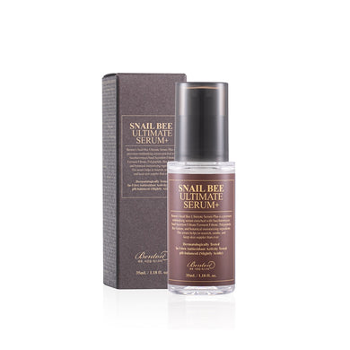 BENTON Snail Bee Ultimate Serum+ is a powerhouse formula enriched with Snail Secretion Filtrate Ferment Filtrate and Bee Venom to deeply hydrate, repair, and rejuvenate the skin. Infused with Tea Tree and Camellia Sinensis Leaf Water, it soothes and calms irritation while Niacinamide brightens the complexion. Featuring a blend of peptides and fermented extracts, it enhances elasticity, promotes a healthy skin barrier, and improves overall texture. Perfect for all skin types, especially sensitive and trouble