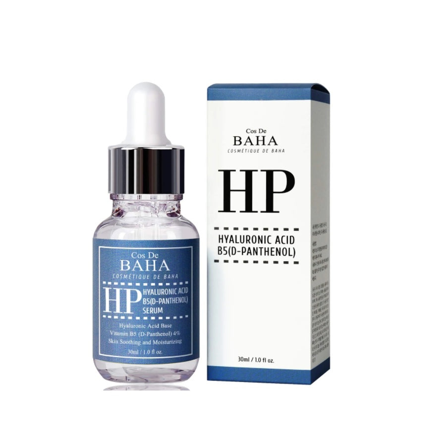 COS DE BAHA (HP) Hyaluronic Acid + B5 (D-Panthenol) Serum is a deeply hydrating serum suitable for all skin types, especially those needing extra moisture and repair. This formula features a blend of Hyaluronic Acid and 4% Vitamin B5, which together hydrate and strengthen the skin’s moisture barrier. 2% Niacinamide enhances skin tone and texture, while botanical extracts like Rosa Damascena and Lavandula Angustifolia soothe and calm the skin. This serum is perfect for daily use to achieve plump, soft, and s