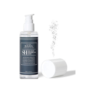 COS DE BAHA (SH) Snail Mucin Hyaluronic Acid Serum is a deeply hydrating serum suitable for all skin types, especially dry or sensitive skin. Formulated with 83% Snail Secretion Filtrate, it helps repair damaged skin, improve elasticity, and reduce the appearance of fine lines. Sodium Hyaluronate and Panthenol provide intense moisture, while Niacinamide brightens and evens skin tone. Soothing ingredients like Aloe Vera and Witch Hazel calm irritation, and botanical extracts such as Rosemary and Thyme offer 