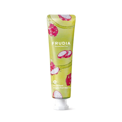 FRUDIA My Orchard Dragon Fruit Hand Cream is a deeply nourishing and moisturizing formula designed to leave your hands feeling soft and smooth. Enriched with Dragon Fruit Extract and Shea Butter, it delivers lasting hydration while Squalane and natural oils like Grape Seed, Apricot Kernel, and Mango Seed Oil help to repair and protect the skin. Infused with Centella Asiatica and Honey Extract, this hand cream soothes and rejuvenates dry, tired hands, making it perfect for daily use. Its lightweight texture 