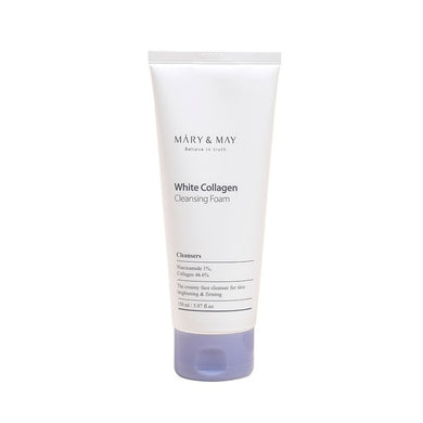 MARY & MAY White Collagen Cleansing Foam is a rich, hydrating cleanser with 46.6% Hydrolyzed Collagen to help improve skin elasticity and provide deep moisture. Formulated with Niacinamide (1%) for brightening, it effectively cleanses while promoting a radiant complexion. Glycerin and Sodium Hyaluronate ensure the skin stays hydrated and soft, making this cleansing foam ideal for dry or aging skin.