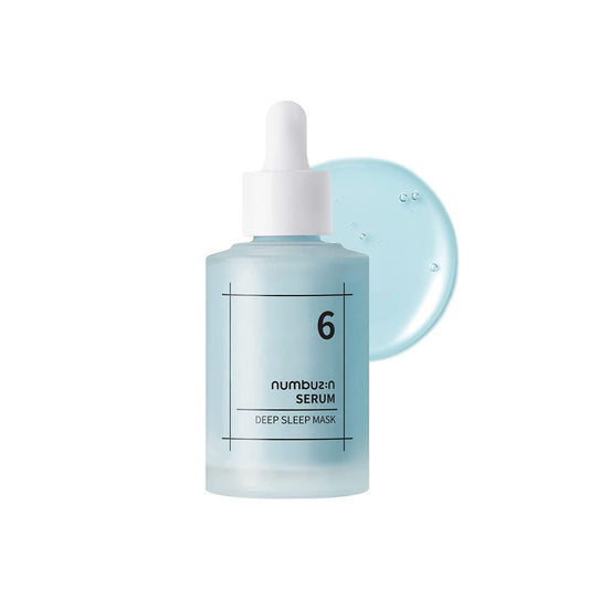 NUMBUZIN No.6 Deep Sleep Mask Serum is a deeply hydrating overnight serum that helps replenish dry, tired-looking skin while you sleep. Formulated with 63% Glacial Water, Niacinamide, multiple types of Hyaluronic Acid, Panthenol, Sodium PCA, and Adenosine, it helps boost moisture, support the skin barrier, and leave skin looking smoother and more refreshed by morning. The lightweight formula also contains Aloe, Turmeric Root Extract, Chlorella Extract, and soothing botanical ingredients to help comfort and 