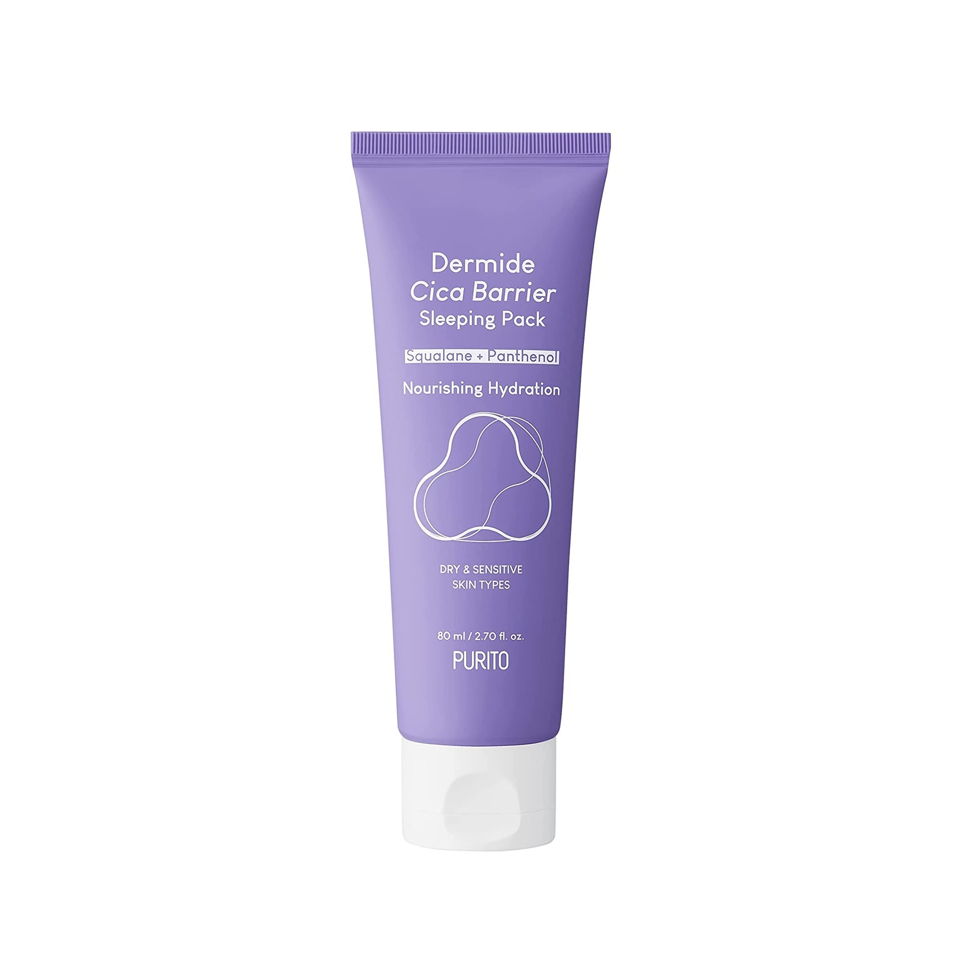 PURITO Dermide Cica Barrier Sleeping Pack is an overnight treatment designed to repair and strengthen the skin barrier while you sleep. Formulated with soothing Centella Asiatica Extract and hydrating ingredients like Squalane, Jojoba Oil, and Ceramides, it provides deep moisture and promotes skin recovery. Enriched with Panthenol and Hyaluronic Acid, this sleeping pack locks in hydration, leaving your skin soft, smooth, and revitalized by morning. Perfect for sensitive or dry skin, it helps restore balance