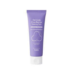 PURITO Dermide Cica Barrier Sleeping Pack is an overnight treatment designed to repair and strengthen the skin barrier while you sleep. Formulated with soothing Centella Asiatica Extract and hydrating ingredients like Squalane, Jojoba Oil, and Ceramides, it provides deep moisture and promotes skin recovery. Enriched with Panthenol and Hyaluronic Acid, this sleeping pack locks in hydration, leaving your skin soft, smooth, and revitalized by morning. Perfect for sensitive or dry skin, it helps restore balance