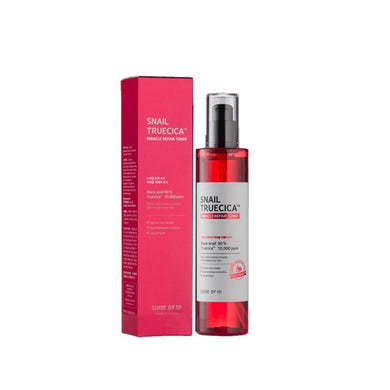 SOME BY MI Snail Truecica Miracle Repair Toner is a revitalizing formula enriched with 90% snail secretion filtrate to repair and soothe damaged skin. Combined with Centella Asiatica Extract and Madecassoside, it calms irritation while strengthening the skin barrier. Infused with Niacinamide, it brightens the complexion and reduces the appearance of blemishes. Botanical extracts like Tea Tree Leaf Water and Lavender Extract provide additional nourishment, while Sodium Hyaluronate ensures deep hydration. Thi